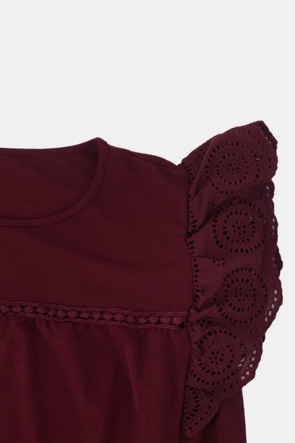 Plus Size Flutter Lace Sleeve Round Neck Top