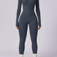 Zip Up Mock Neck Long Sleeve Jumpsuit