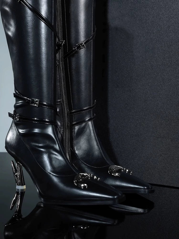 Sexy Dark Heel Leather Boots