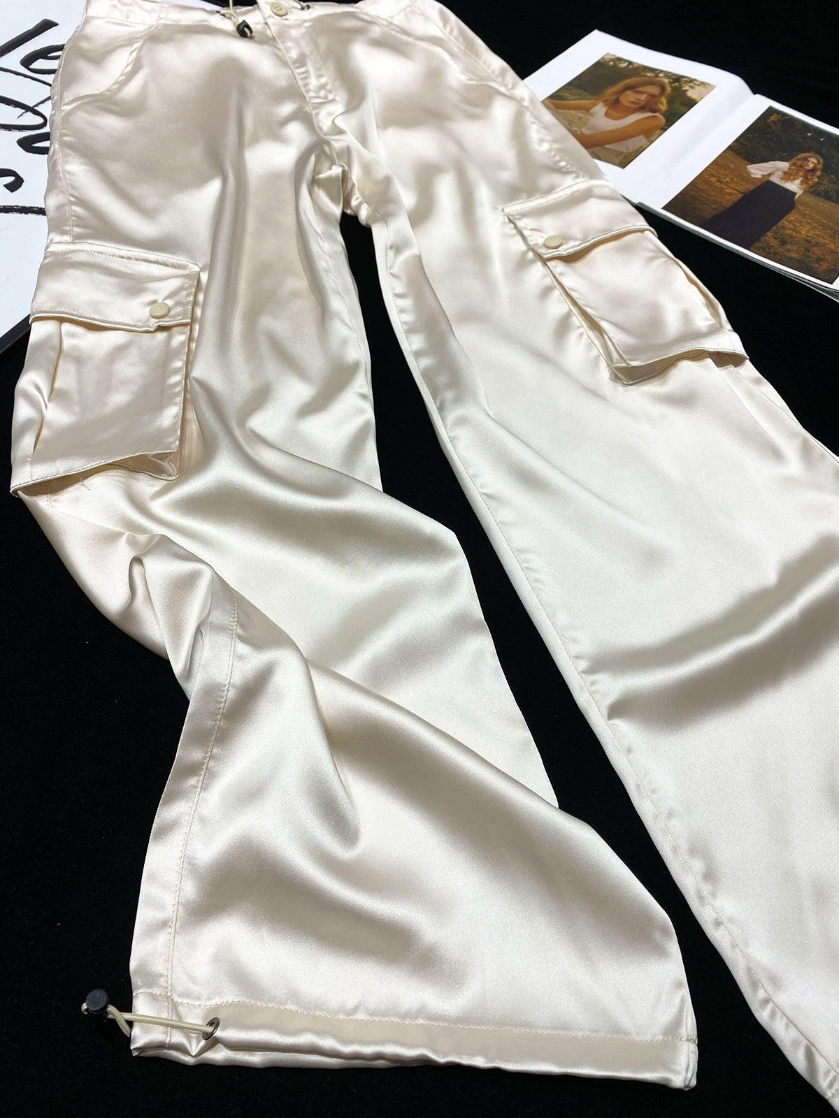 Champagne Mami Satin Cargo Pants