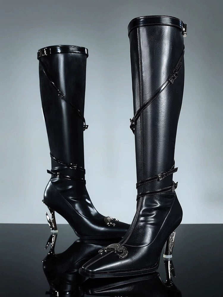 Sexy Dark Heel Leather Boots