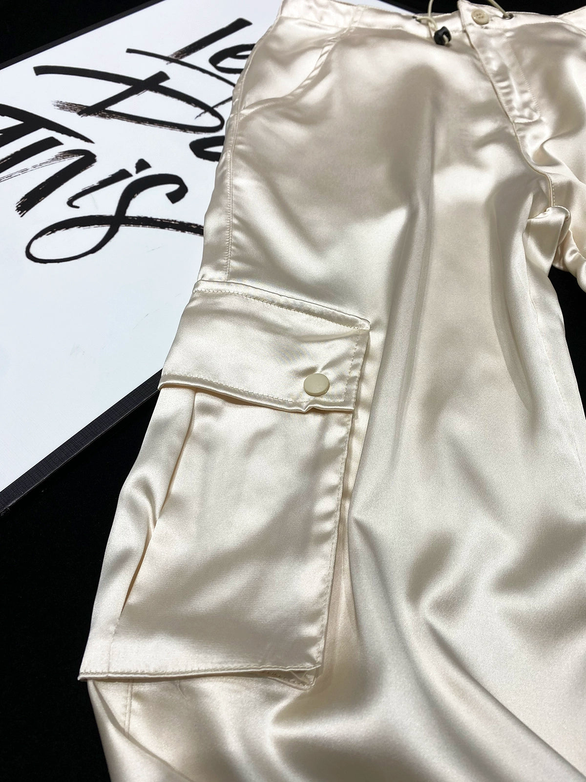 Champagne Mami Satin Cargo Pants