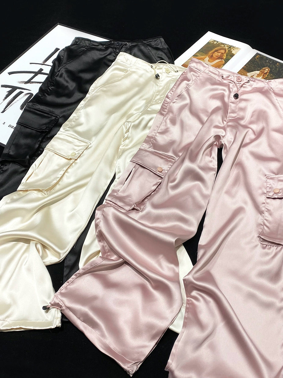 Champagne Mami Satin Cargo Pants