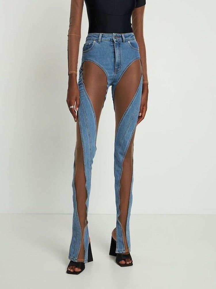 Mugler Spiral See-through Niche Slim-Fit Low Waist Mesh