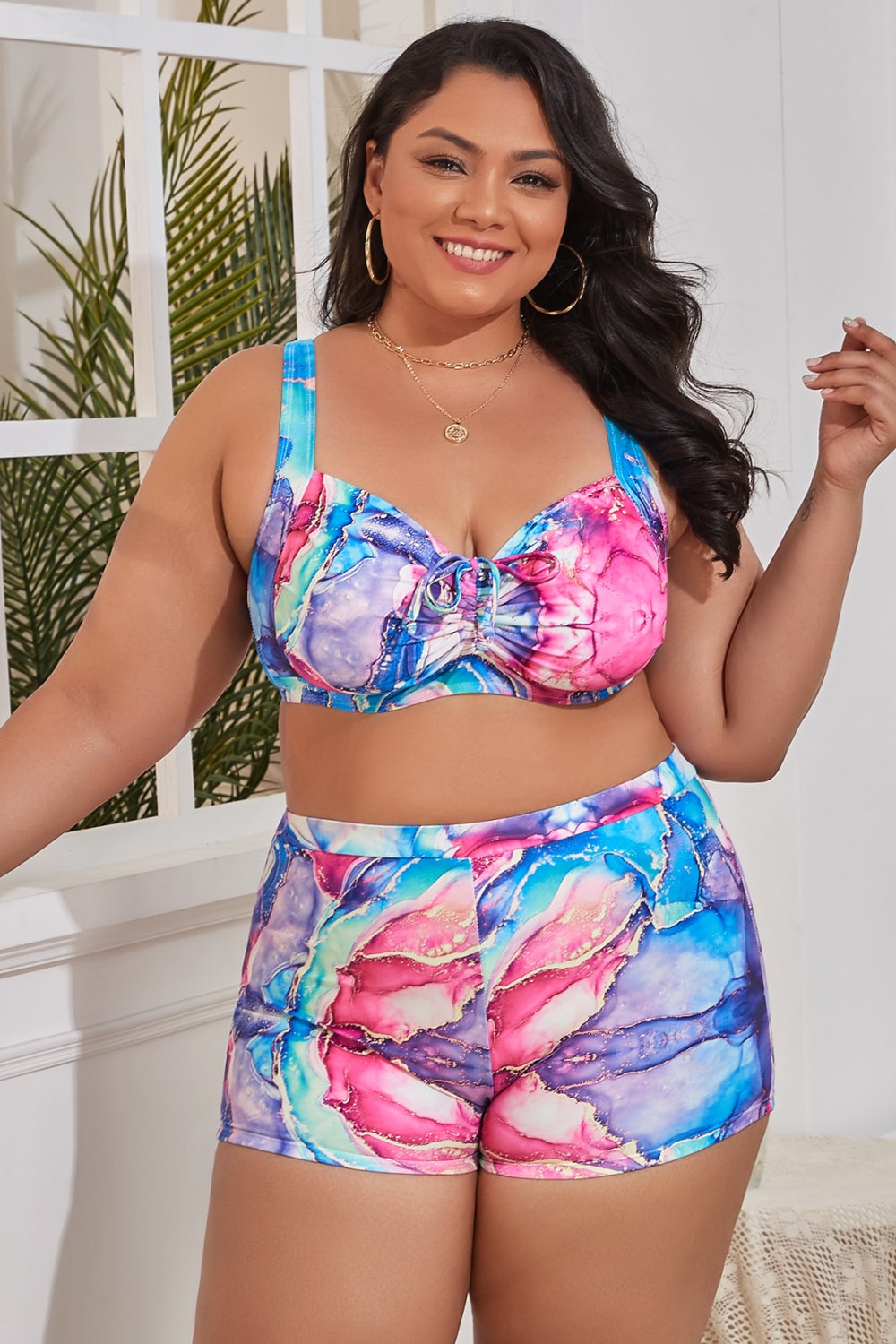 Chic Curvy Drawstring Detail Two-Piece Swimsuit