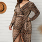 Chic Curvy Leopard Belted Surplice Wrap Dress