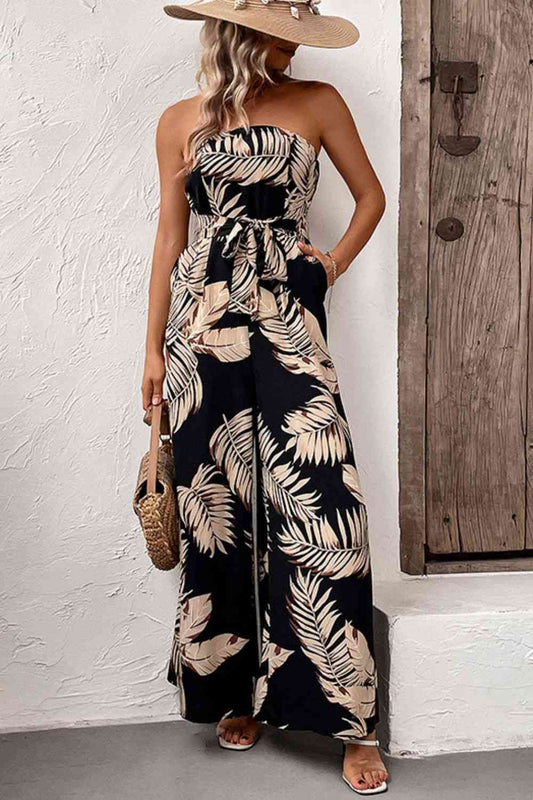 The Tropics Strapless Wide Leg Jumpsuit