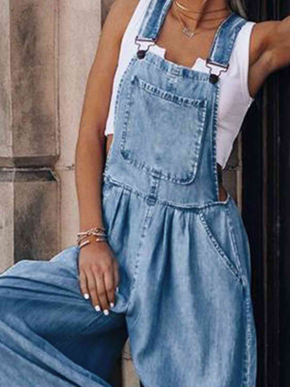 Candace Wide Leg Denim Overalls