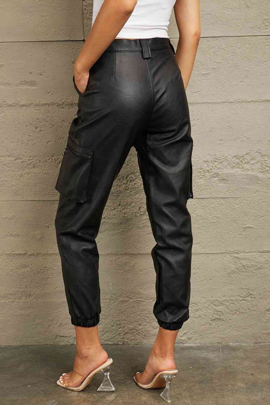 Oh So Chic High Rise Leather Joggers