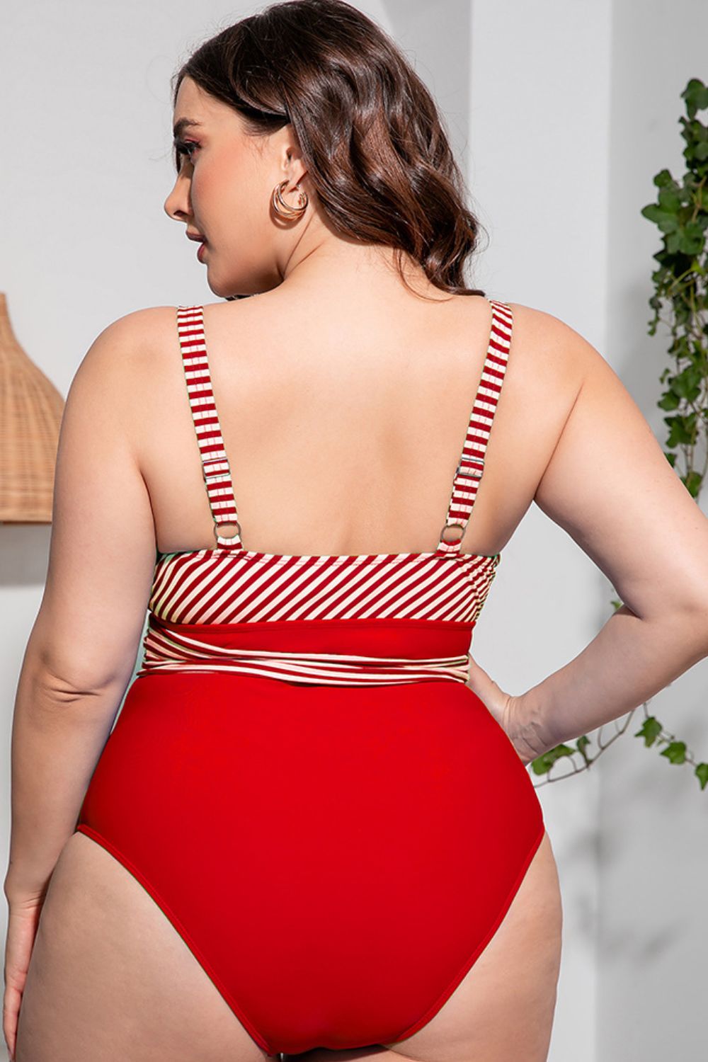 Chic Curvy Striped Tie-Waist One-Piece Swimsuit