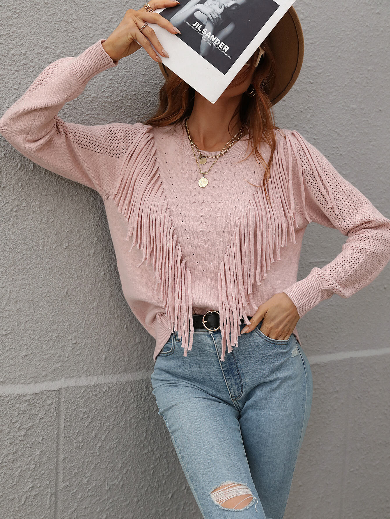 Pop Out Fringe Detail  Sweater