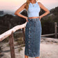 Button Me  Down Denim Skirt