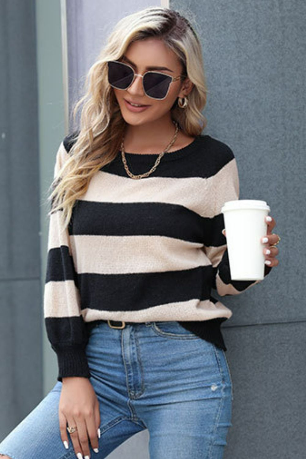 Bossy Horizontal Stripe Sleeve Sweater