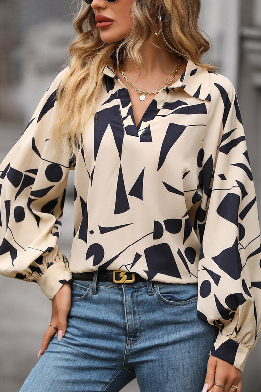 Sassy Printed Johnny Collar Blouse