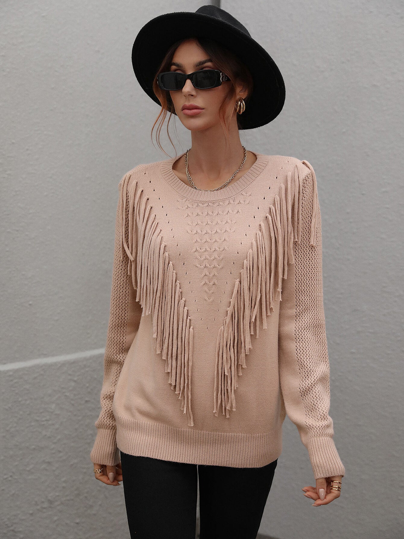 Pop Out Fringe Detail  Sweater