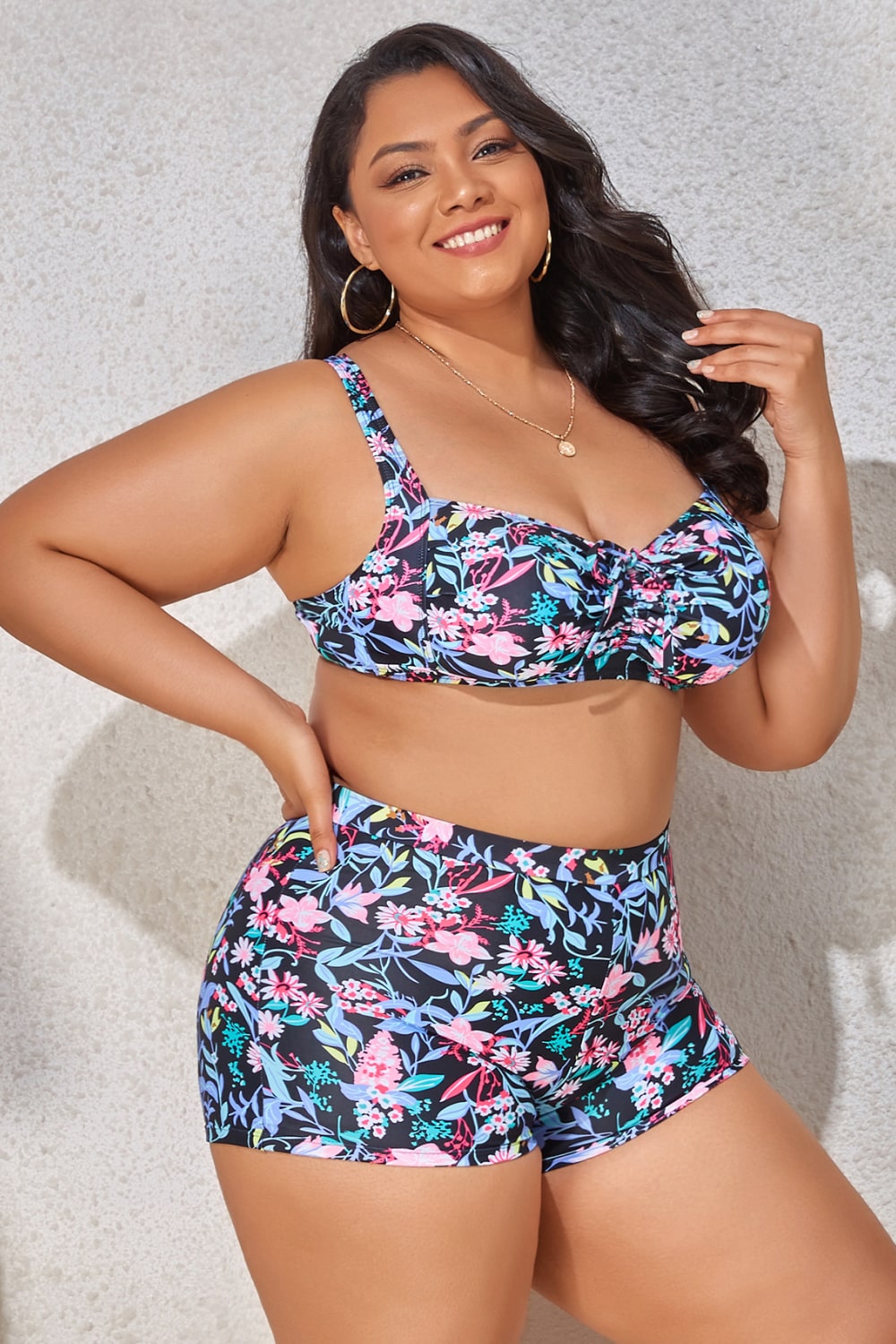 Chic Curvy Drawstring Detail Two-Piece Swimsuit