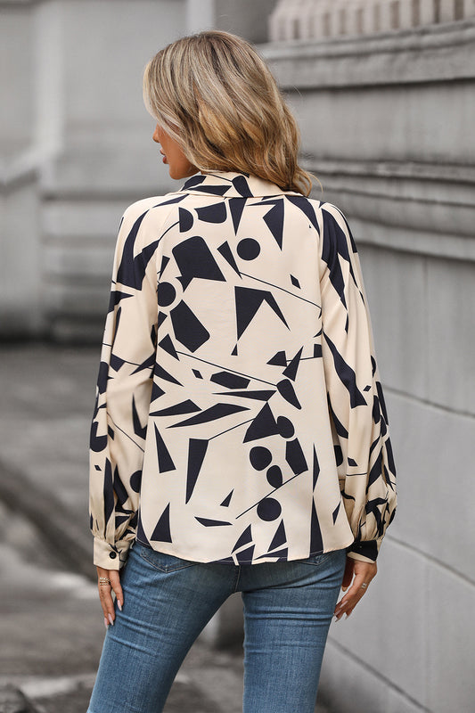 Sassy Printed Johnny Collar Blouse