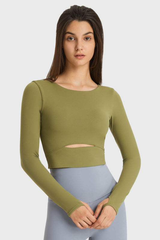 Demi Cutout Long Sleeve Cropped Sports Top