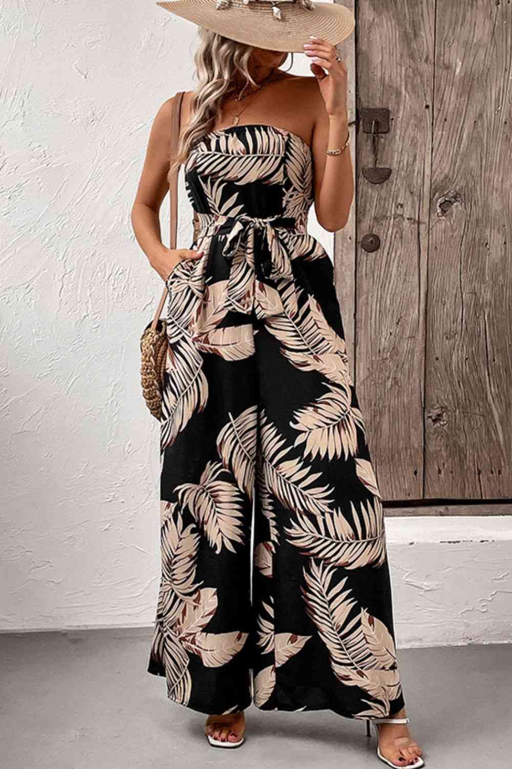 The Tropics Strapless Wide Leg Jumpsuit