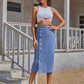 Button Me  Down Denim Skirt