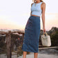 Button Me  Down Denim Skirt