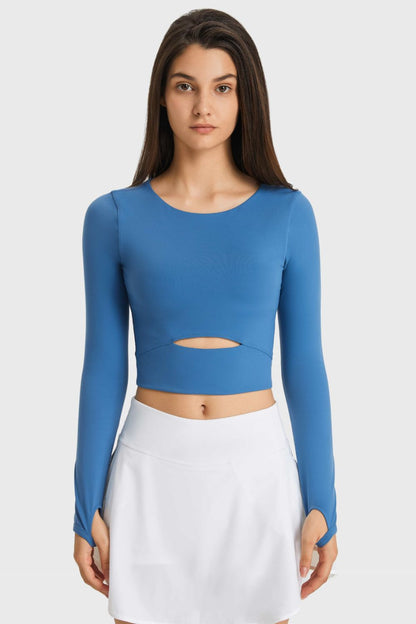 Demi Cutout Long Sleeve Cropped Sports Top