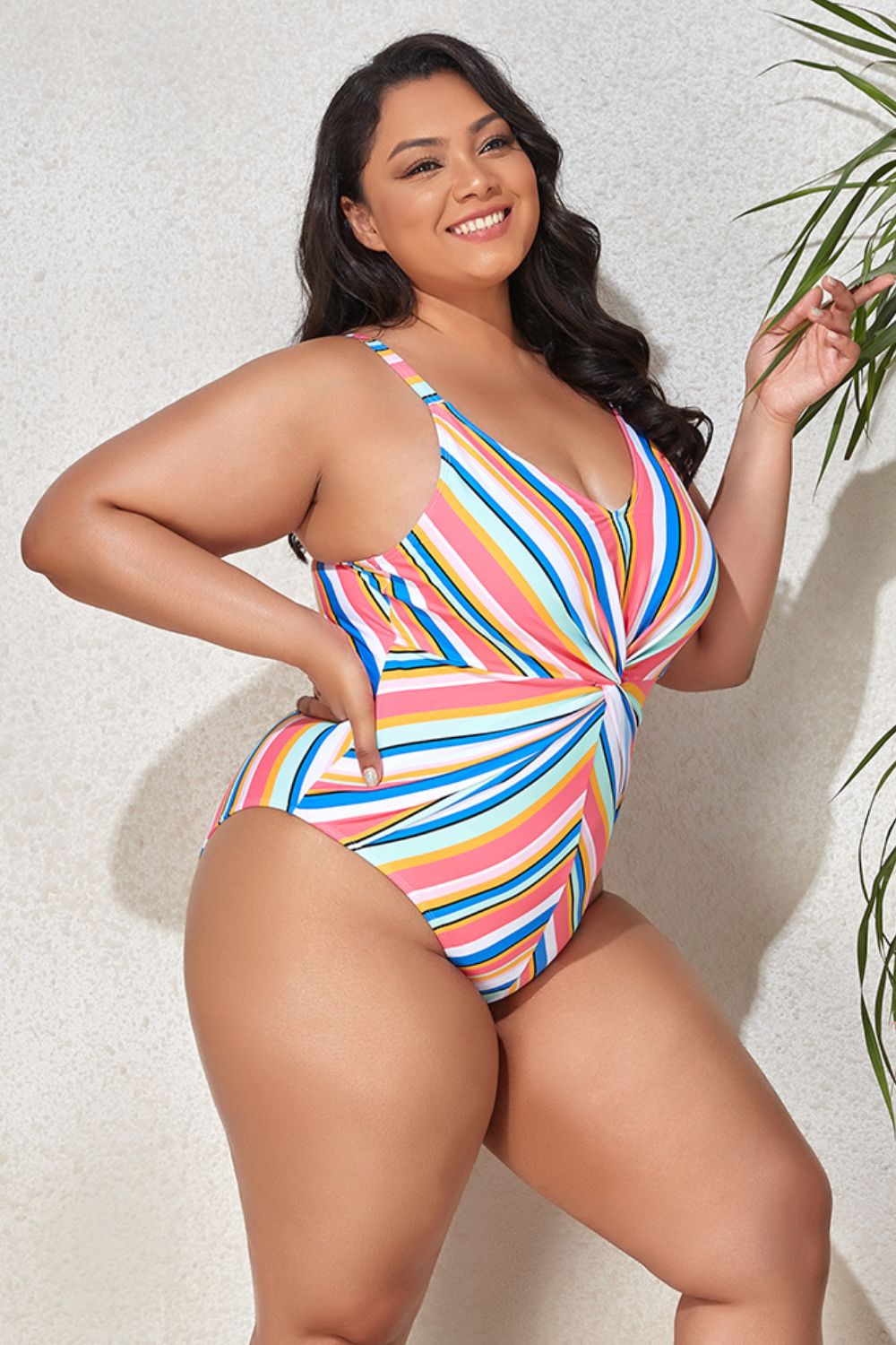 Chic Curvy Striped One-Piece Swimsuit