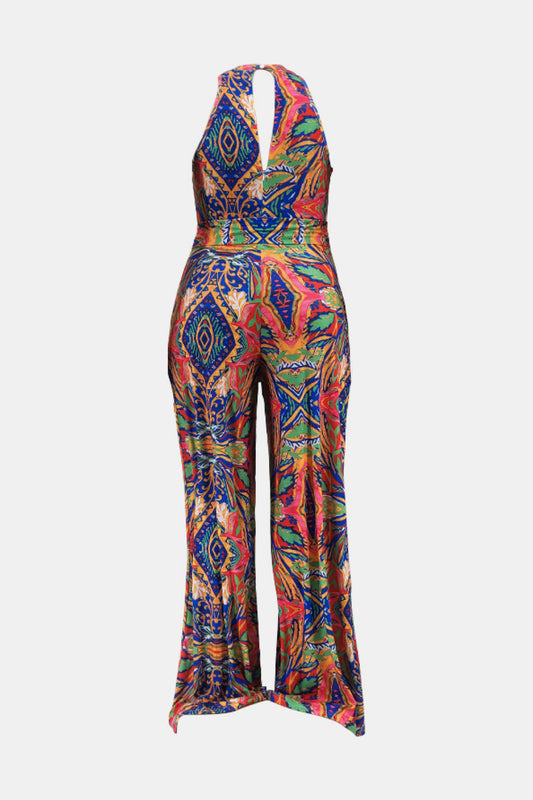 Chic Curvy No Time Printed Jumpsuit with Pockets