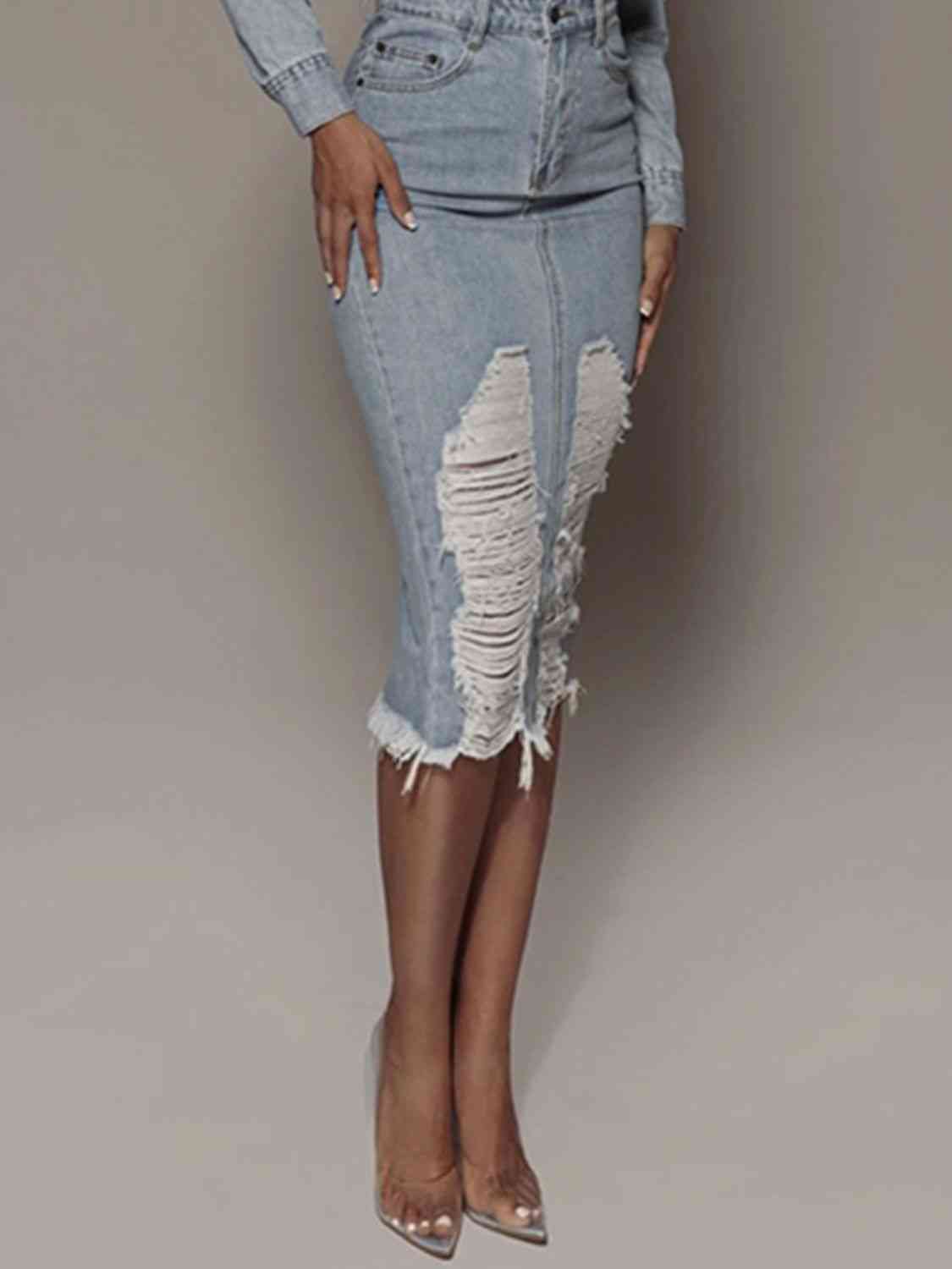 Bridget Distressed Denim Skirt