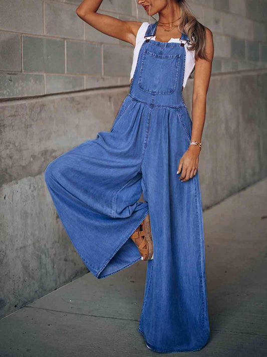 Candace Wide Leg Denim Overalls