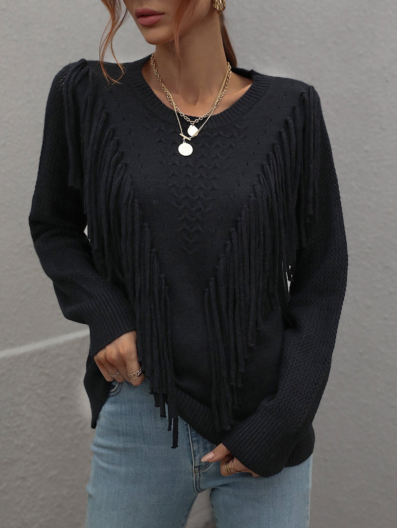 Pop Out Fringe Detail  Sweater