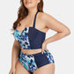 Plus Size Floral Lace-Up Halter Neck Bikini Set