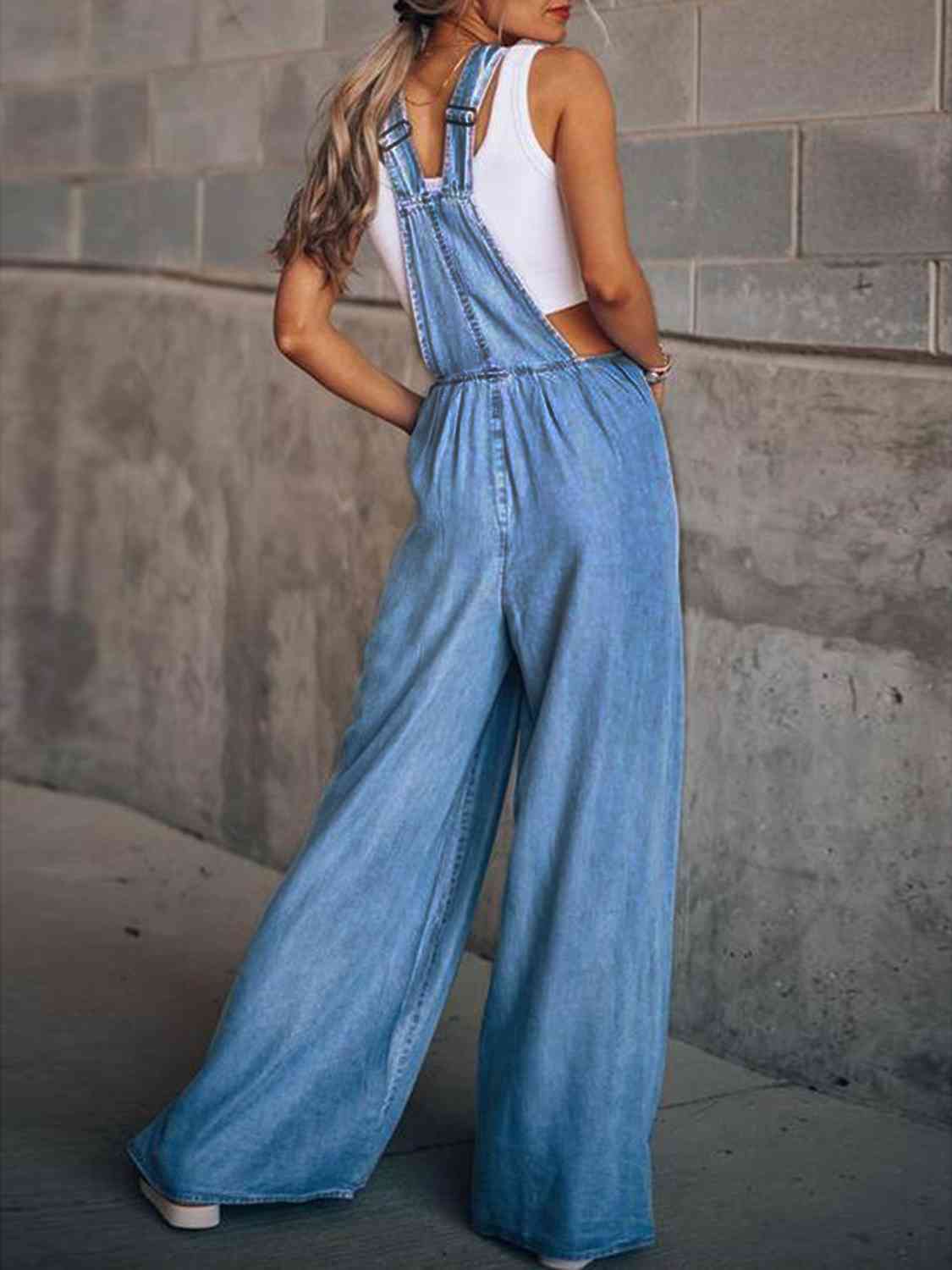 Candace Wide Leg Denim Overalls