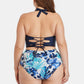 Plus Size Floral Lace-Up Halter Neck Bikini Set