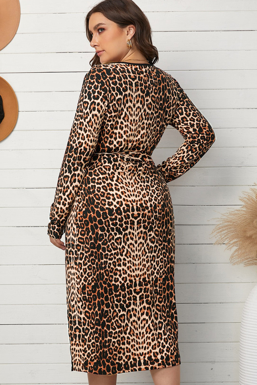 Chic Curvy Leopard Belted Surplice Wrap Dress