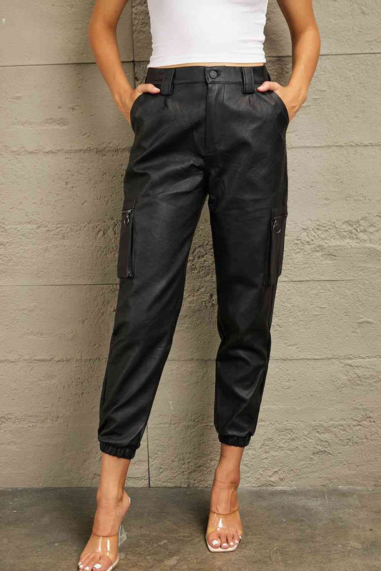 Oh So Chic High Rise Leather Joggers