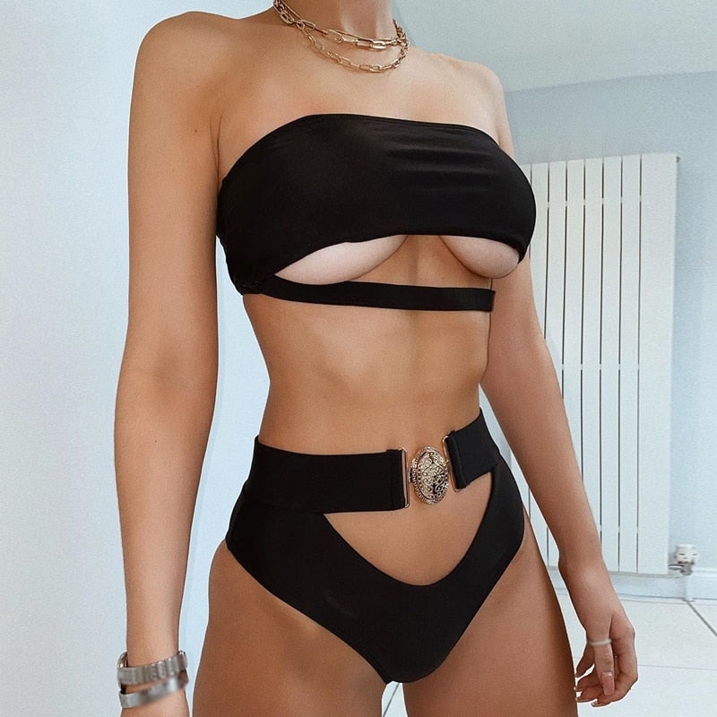 Monroe High Waisted Metal Belt Buckle Bikini