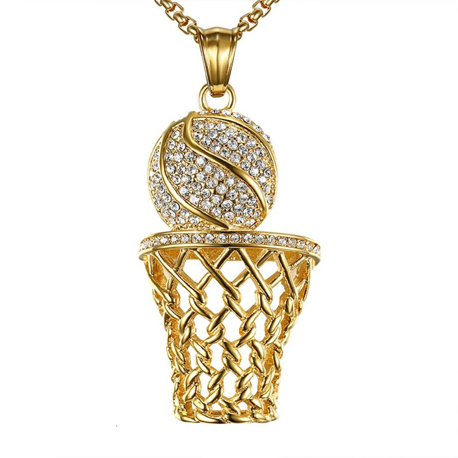 Ball Iced Out Basketball  Pendant Necklace