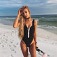 Kelly Printed Backless Monokini Zipper Swimsuit