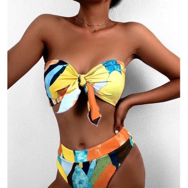 Victoria High Waist Brazilian Bandeau Knot Bikini Set