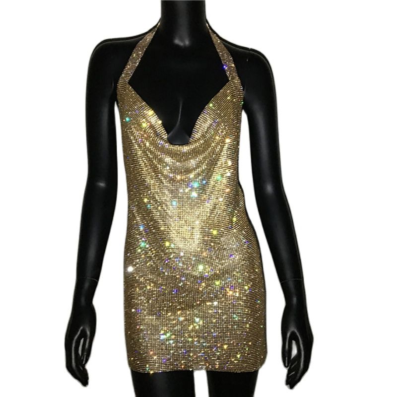 The High Life Luxury Rhinestone Halter Backless Mini Dress