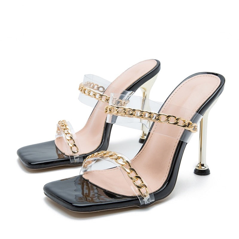 Shelly Chain Square Toe  High Heels