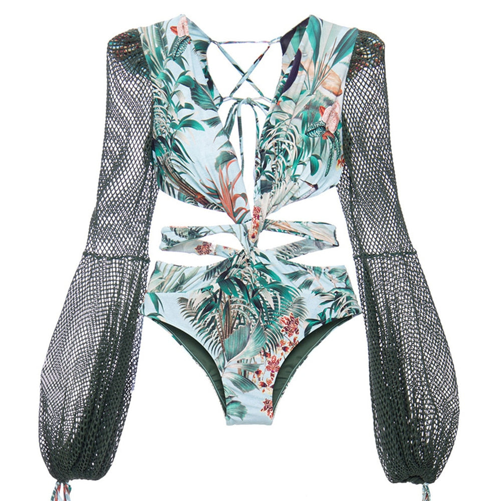 Lovely Mesh V- Neck  Monokini