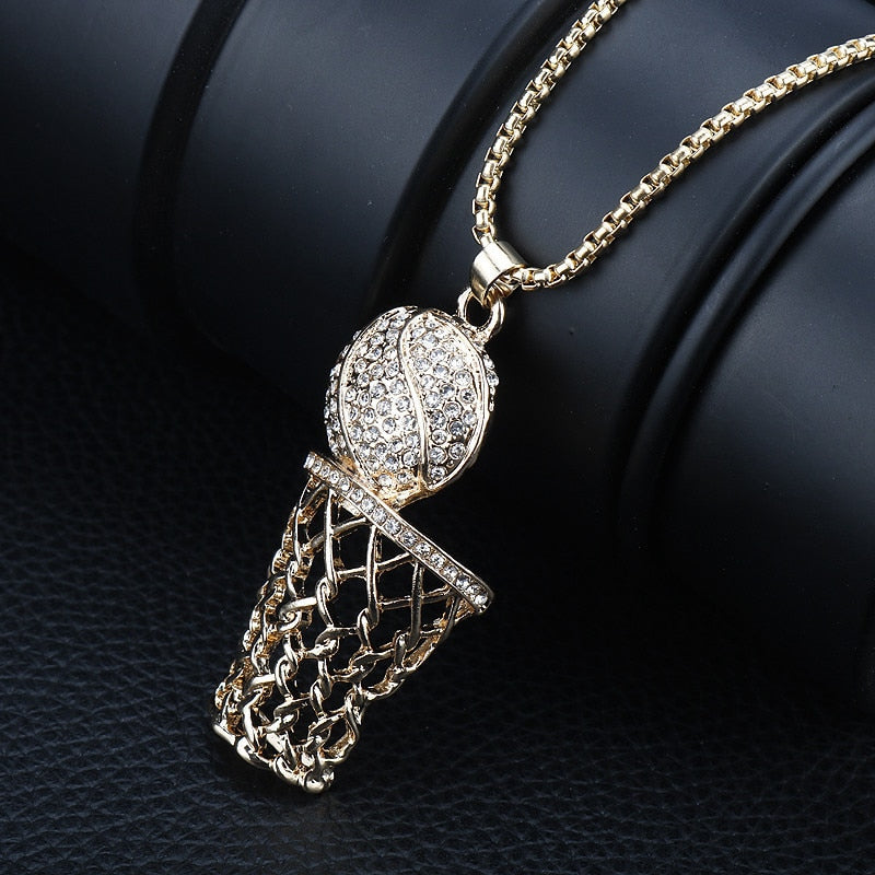 Ball Iced Out Basketball  Pendant Necklace