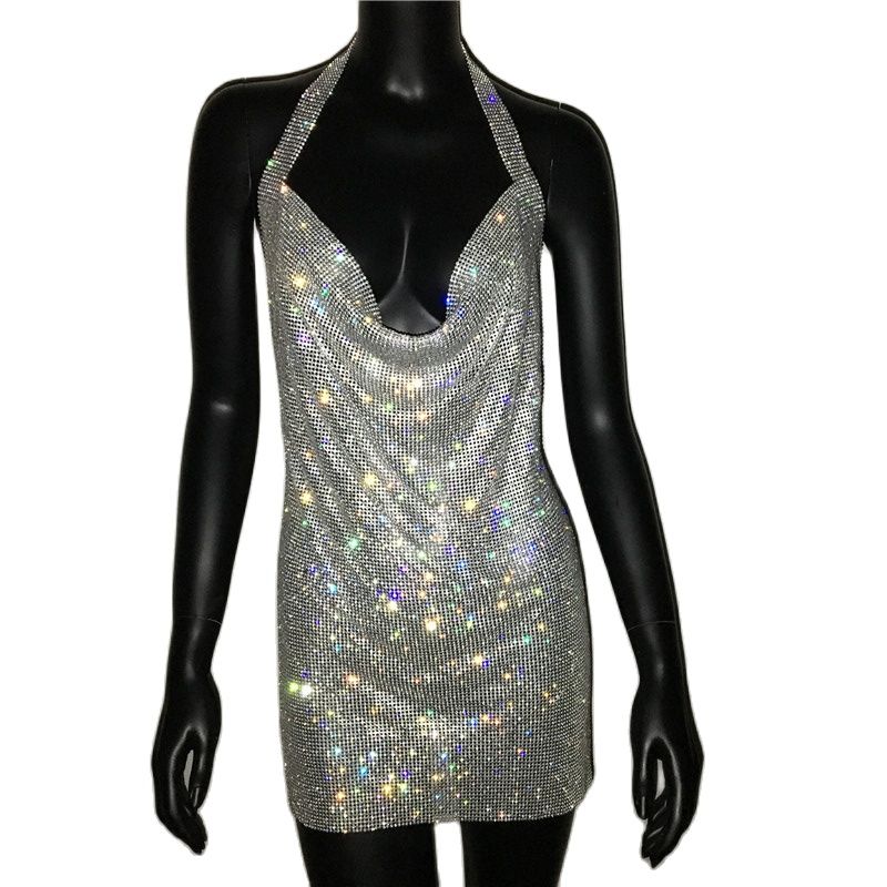 The High Life Luxury Rhinestone Halter Backless Mini Dress