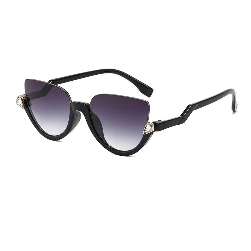 Crystal Half Frame Cat Eye Sunglasses