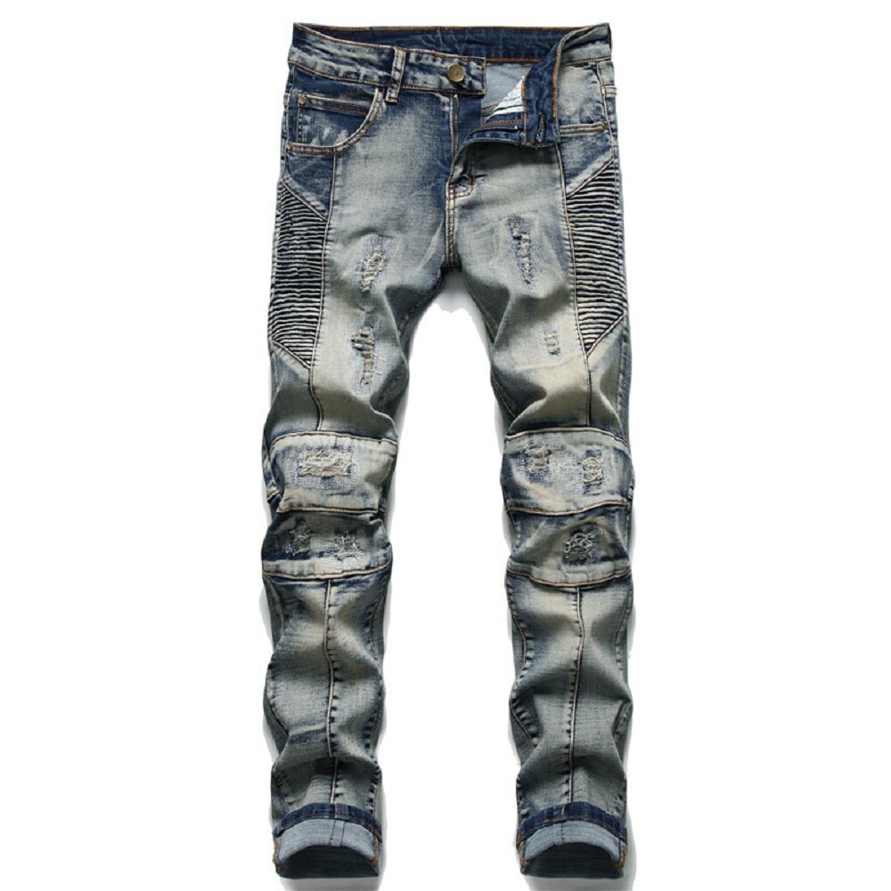 Men’s Ripped  Embroidered Skinny Jeans