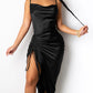 Ms. Asia Backless Ruched Satin Dress