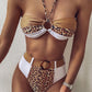 Ms. Sassy Belted Leopard Print High Waist Bikini- Khaki Combo