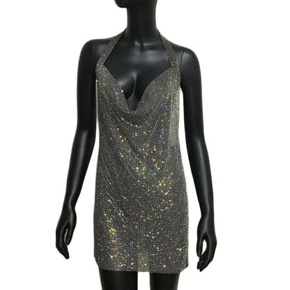 The High Life Luxury Rhinestone Halter Backless Mini Dress